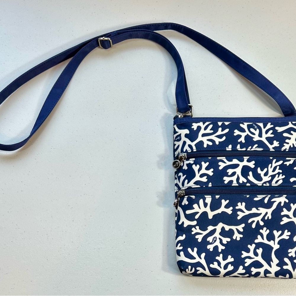 Initials Crossbody Blue & Cream Nylon Purse